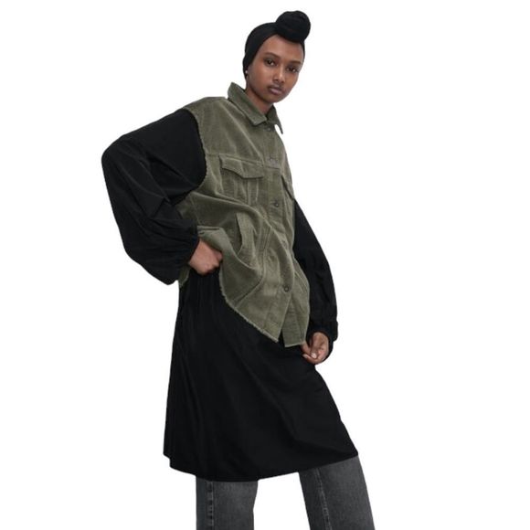 Zara Olive Green Corduroy Oversize Button Up Vest Jacket Unisex Sz M NWT - Picture 3 of 11